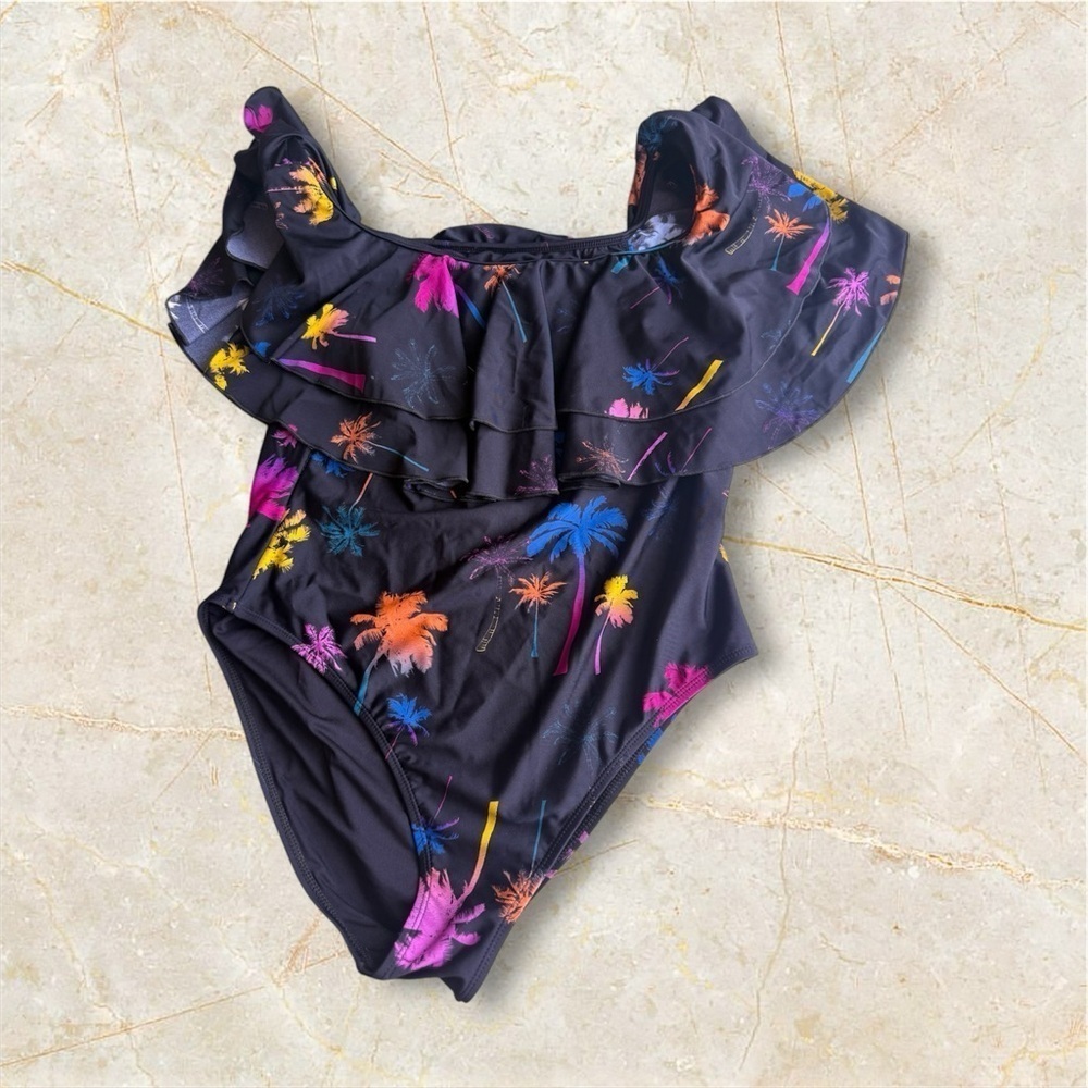 Infamous Swim Colorful Floral Swimsuit palm trees stamped size XL